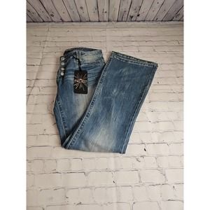 NEW Almost Famous 13 Low Rise Flared Jeans‎ Distressed Button Fly Pockets